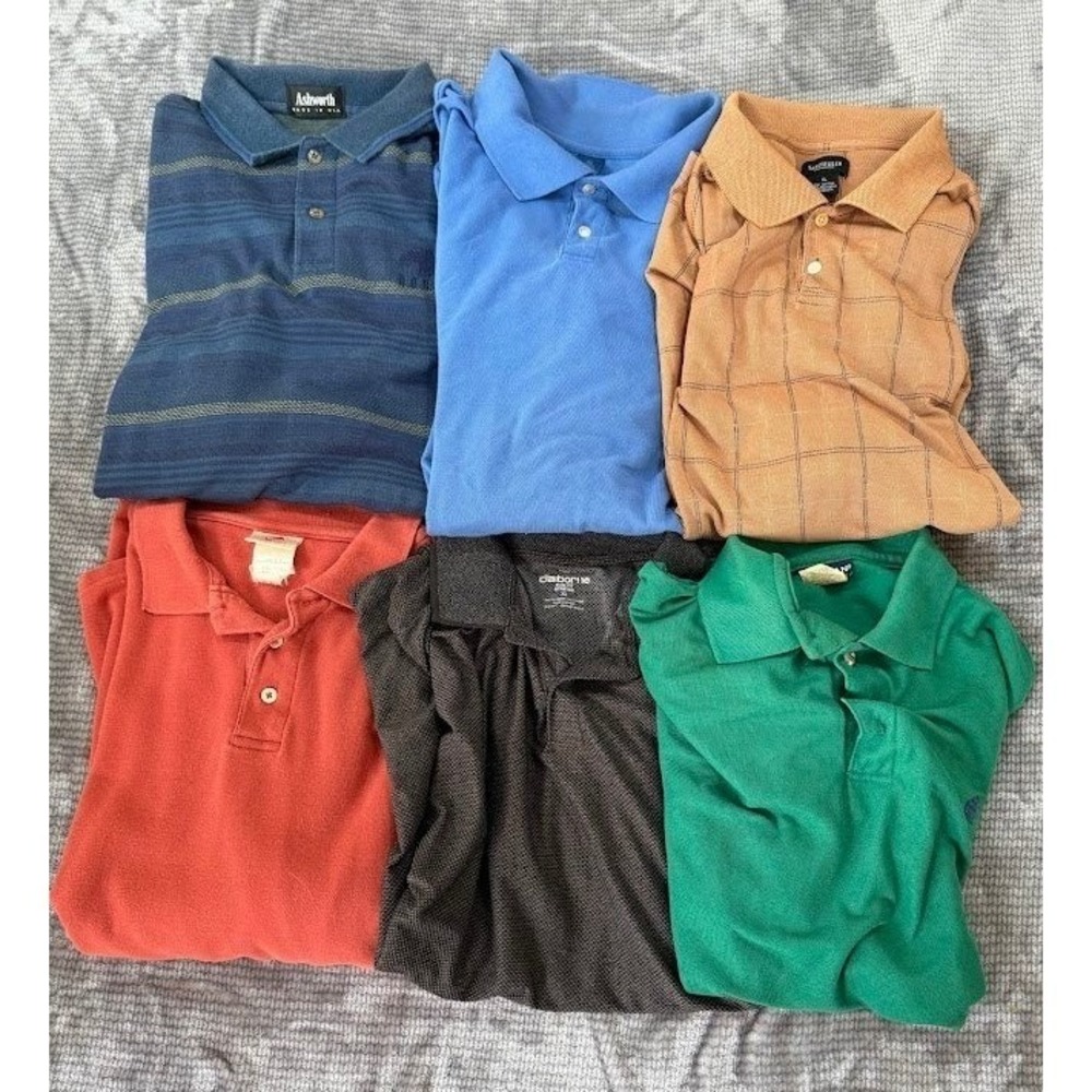 Vintage Modern Men Polo Shirt Lot of 6 Ashworth Puritan Claiborne XL MultiColor.